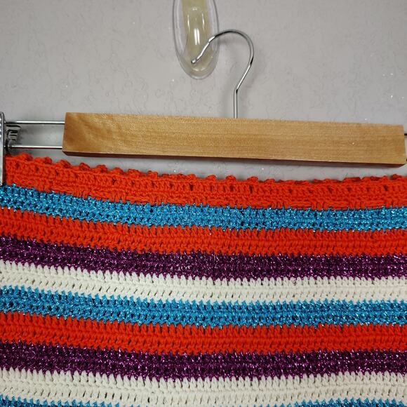 ROSE CARMINE Metallic Crochet-Knit Cotton Stripe Bikini Set Top M/L Bottoms 2 - Picture 15 of 16